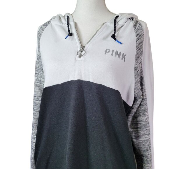 PINK Pullover Quarter Zipper Hoodie Pockets Block Color Black White Womens Small - Picture 12 of 14